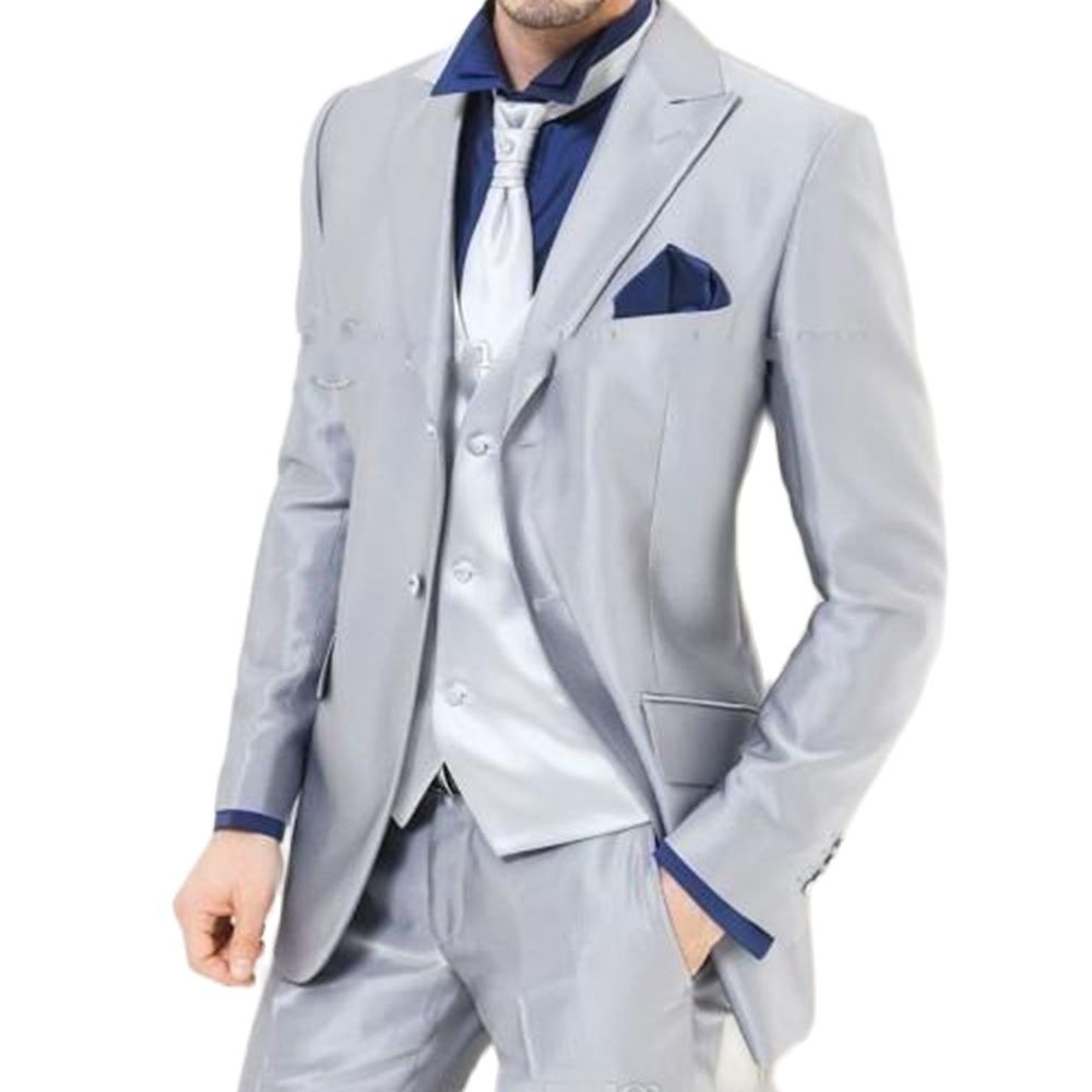 Men'S Formal Dinner Wear - Custom Made Silver Shiny Satin Men‘S