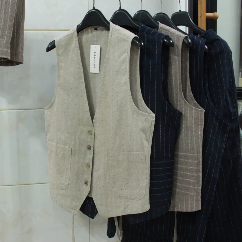 Men Formal Wear Vest - British Casual Linen Vest for Men