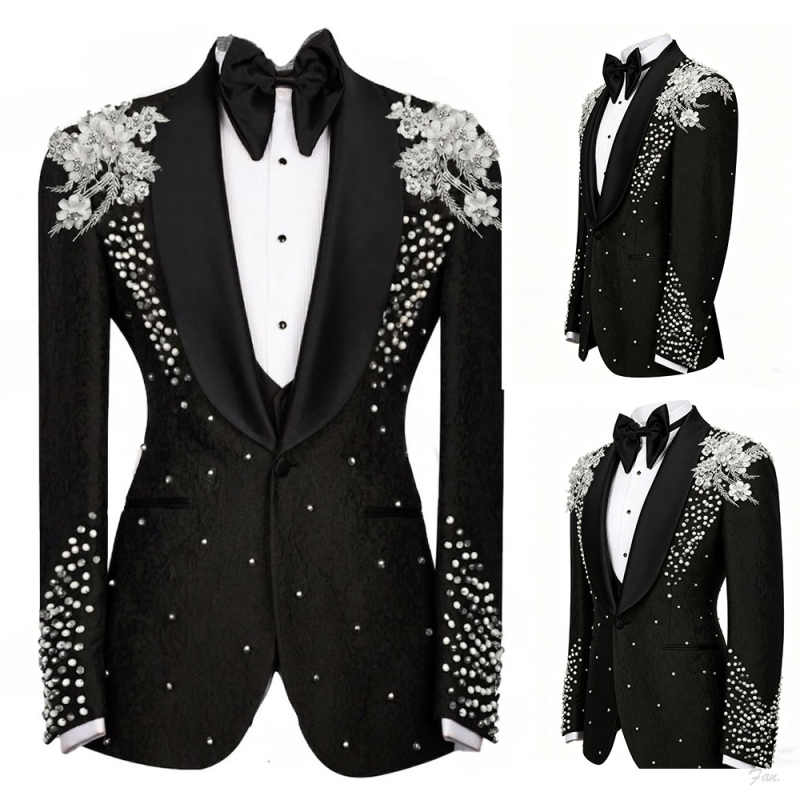 Men'S Formal Dinner Wear - Sparkly Crystals Suit For Men Shawl