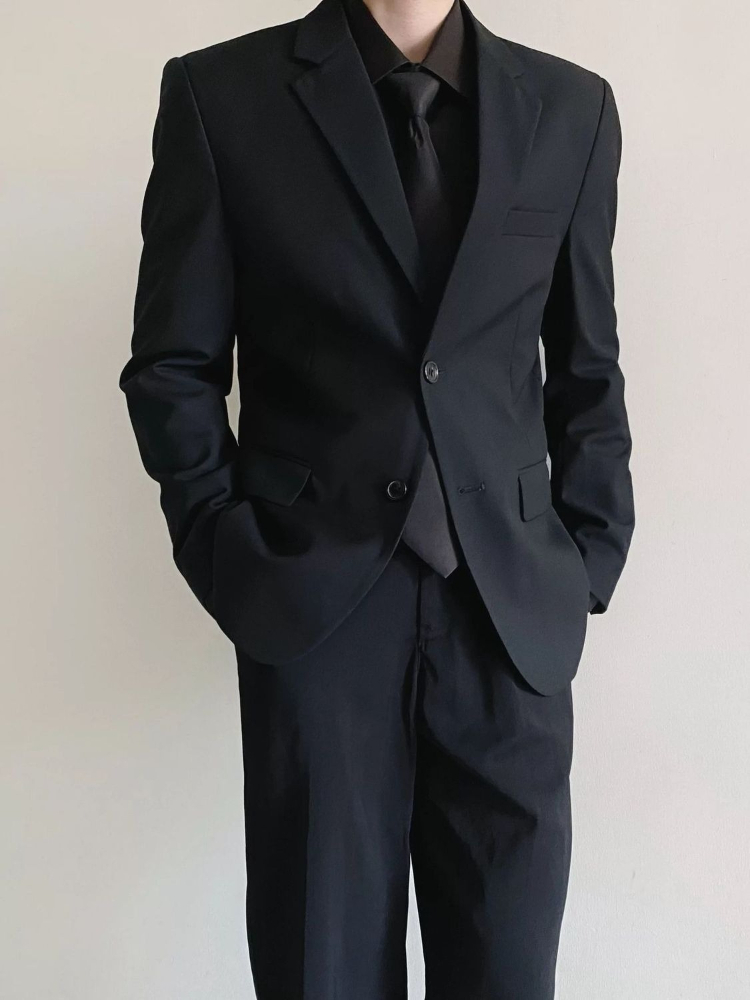 Korean Men Formal Wear - Men's Black Suit Set Business Formal