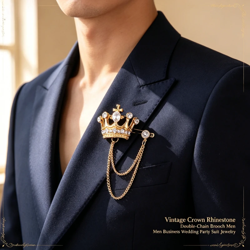 Men'S Formal Wear Jewelry - 1pc Vintage Gold/Sliver Crystal Crown Brooch