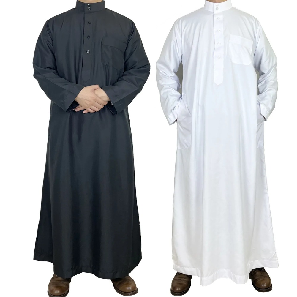 Men Formal Wear Dubai - Mens Polyester Qatari Thobe Stand Collar