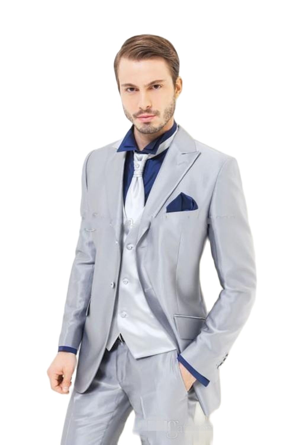 Custom Made Silver Shiny Satin - Men'S Formal Dinner Wear review and price