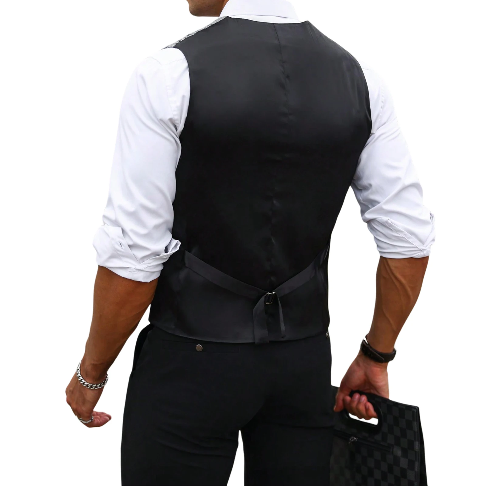 Men Grey Plaid Suit Vest Slim  - Men Formal Wear Vest review and price